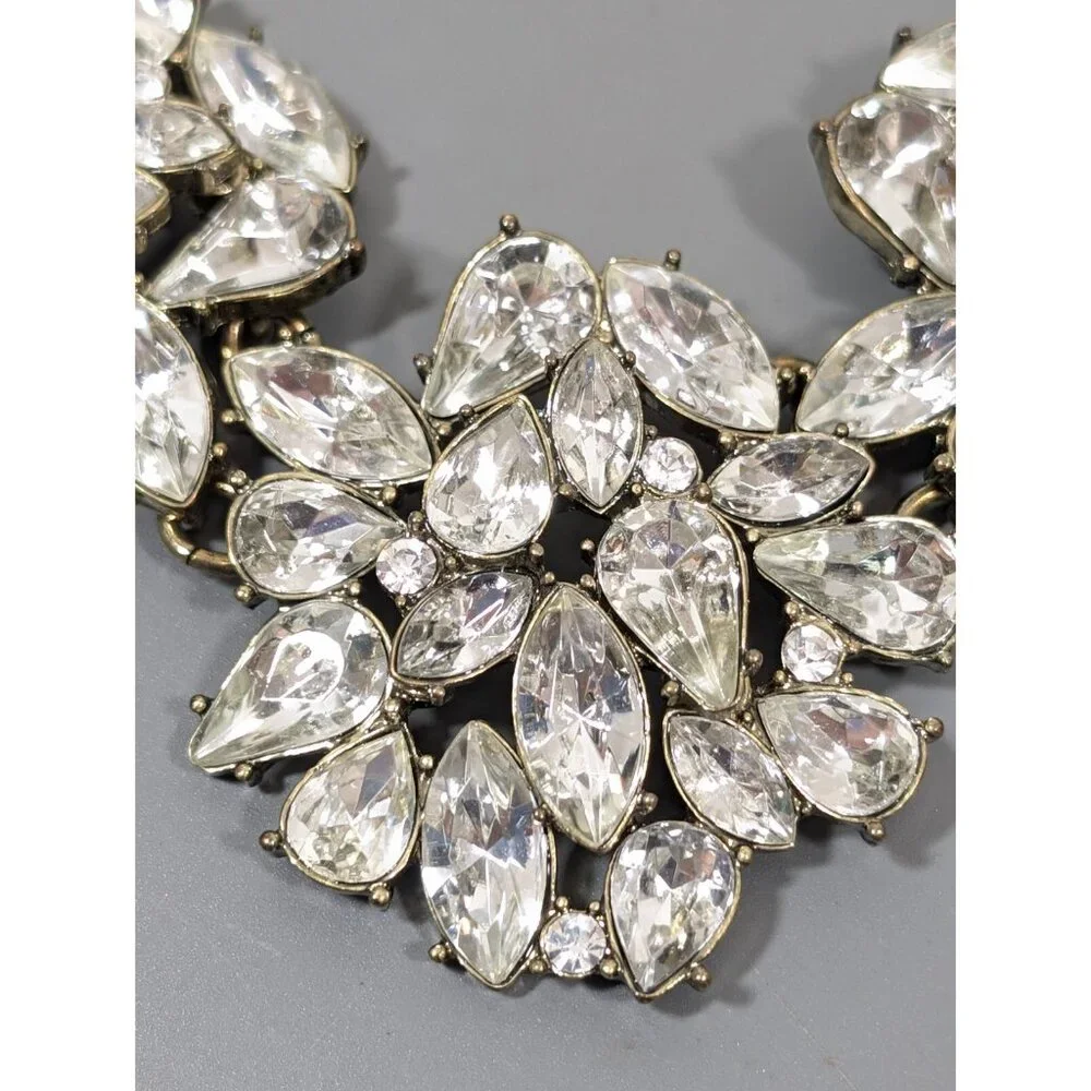 Sugarfix by BaubleBar Clear Rhinestone Collar Statement Necklace Bronze Tone 20" - Picture 3 of 10
